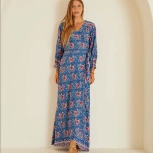 NEW NATALIE MARTIN Kate Floral Maxi Wrap Dress XS Blue Vintage Flowers Azure